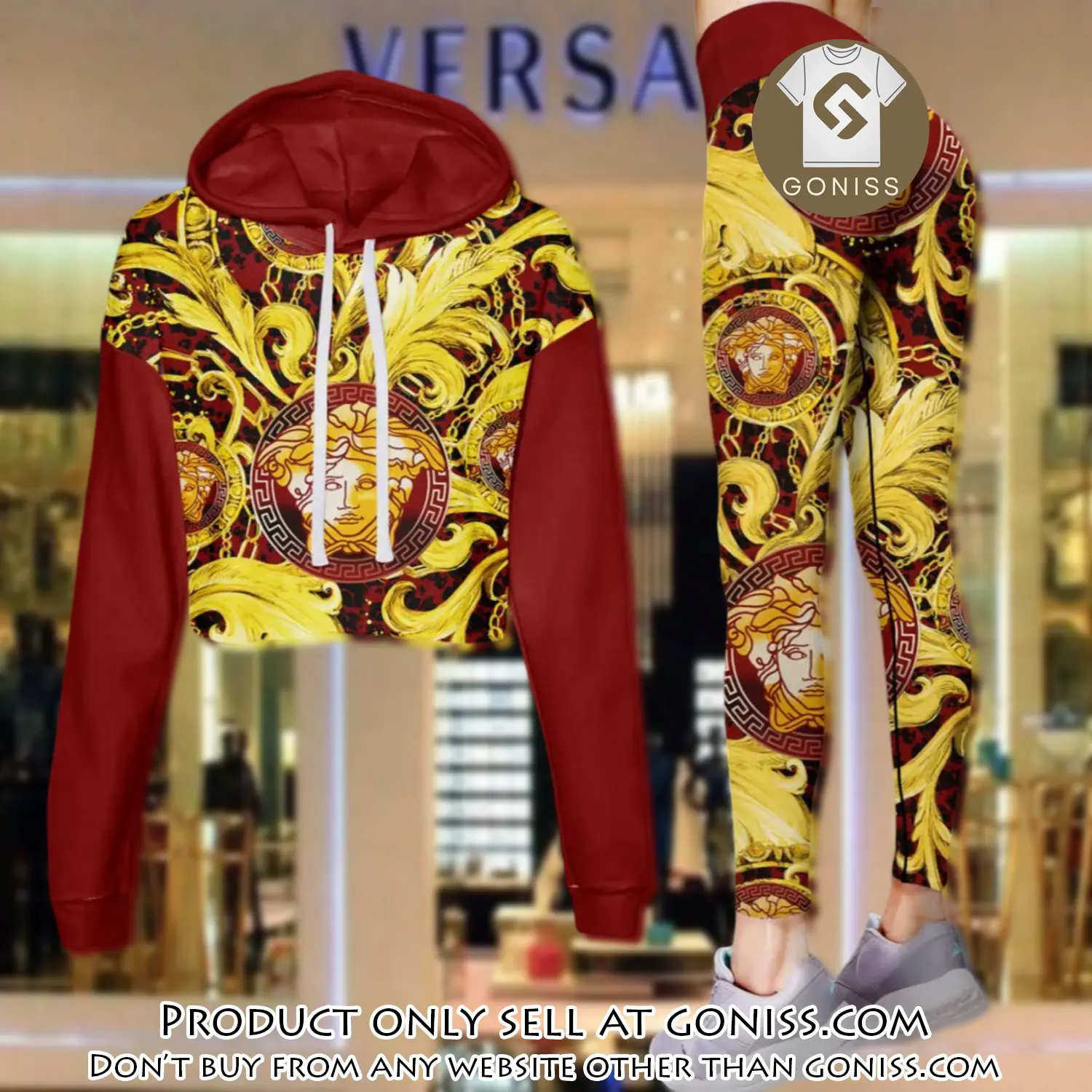 Versace golden medusa red luxury brand clothes leggings and crop top set for women gn0113513